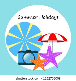 beach umbrella camera starfish summer holiday vector background