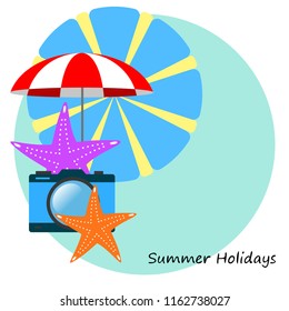 beach umbrella camera starfish summer holiday vector background