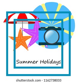 beach umbrella camera starfish summer holiday vector background
