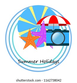 beach umbrella camera starfish summer holiday vector background