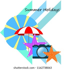 beach umbrella camera starfish summer holiday vector background