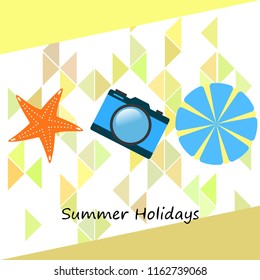 beach umbrella camera starfish summer holiday vector background