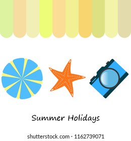 beach umbrella camera starfish summer holiday vector background