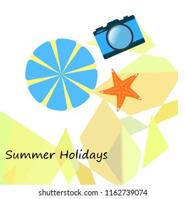 beach umbrella camera starfish summer holiday vector background