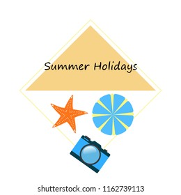 beach umbrella camera starfish summer holiday vector background
