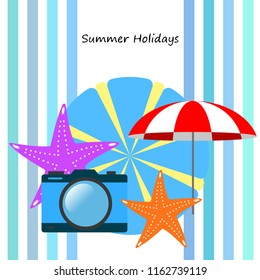 beach umbrella camera starfish summer holiday vector background