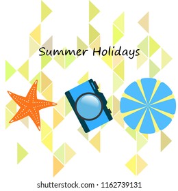 beach umbrella camera starfish summer holiday vector background