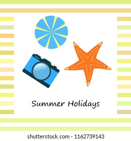 beach umbrella camera starfish summer holiday vector background