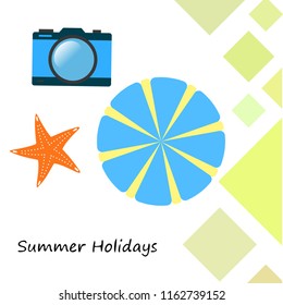 beach umbrella camera starfish summer holiday vector background