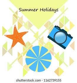 beach umbrella camera starfish summer holiday vector background