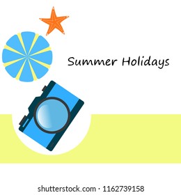 beach umbrella camera starfish summer holiday vector background