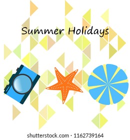 beach umbrella camera starfish summer holiday vector background