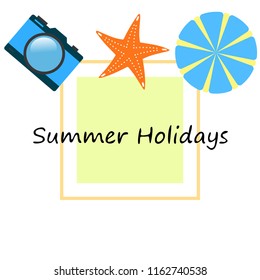 beach umbrella camera starfish summer holiday vector background
