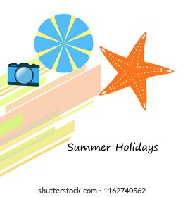 beach umbrella camera starfish summer holiday vector background