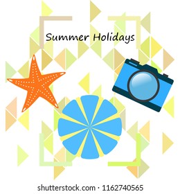 beach umbrella camera starfish summer holiday vector background