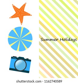 beach umbrella camera starfish summer holiday vector background