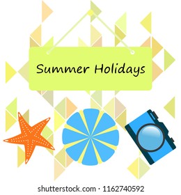 beach umbrella camera starfish summer holiday vector background