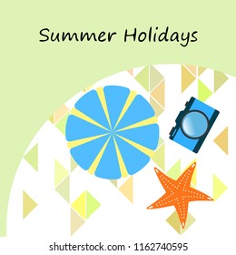 beach umbrella camera starfish summer holiday vector background
