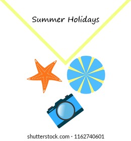 beach umbrella camera starfish summer holiday vector background