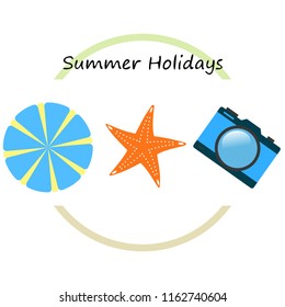 beach umbrella camera starfish summer holiday vector background