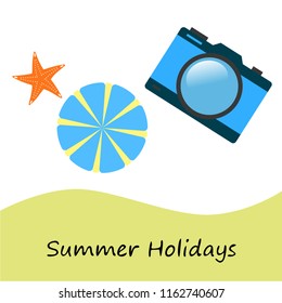 beach umbrella camera starfish summer holiday vector background