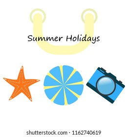 beach umbrella camera starfish summer holiday vector background