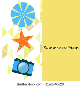 beach umbrella camera starfish summer holiday vector background