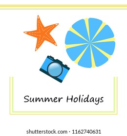 beach umbrella camera starfish summer holiday vector background
