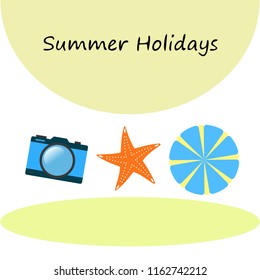 beach umbrella camera starfish summer holiday vector background