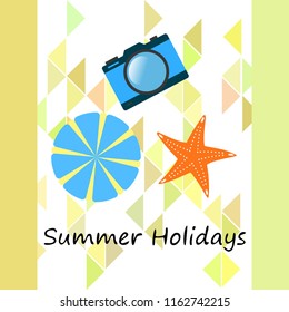 beach umbrella camera starfish summer holiday vector background