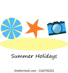 beach umbrella camera starfish summer holiday vector background