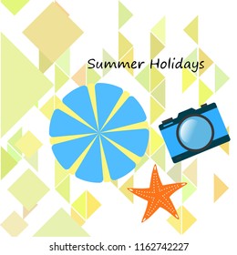beach umbrella camera starfish summer holiday vector background