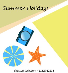 beach umbrella camera starfish summer holiday vector background