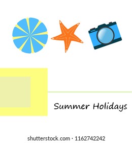 beach umbrella camera starfish summer holiday vector background