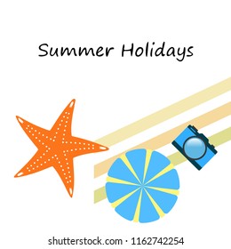 beach umbrella camera starfish summer holiday vector background