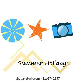 beach umbrella camera starfish summer holiday vector background