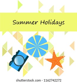 beach umbrella camera starfish summer holiday vector background