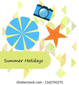 beach umbrella camera starfish summer holiday vector background