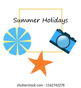 beach umbrella camera starfish summer holiday vector background