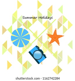 beach umbrella camera starfish summer holiday vector background