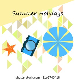 beach umbrella camera starfish summer holiday vector background