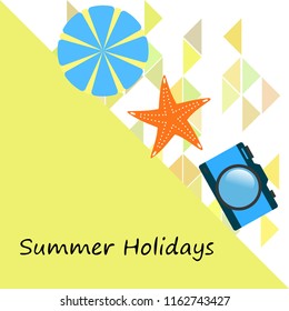 beach umbrella camera starfish summer holiday vector background