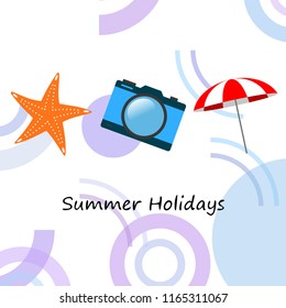 beach umbrella camera starfish summer holiday vector background