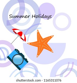 beach umbrella camera starfish summer holiday vector background