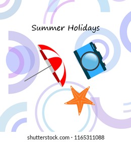 beach umbrella camera starfish summer holiday vector background beach umbrella camera starfish summer holiday vector background
