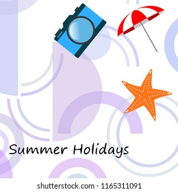 beach umbrella camera starfish summer holiday vector background