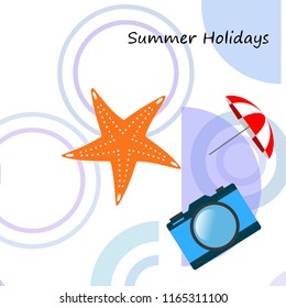 beach umbrella camera starfish summer holiday vector background