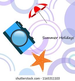 beach umbrella camera starfish summer holiday vector background