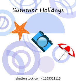 beach umbrella camera starfish summer holiday vector background