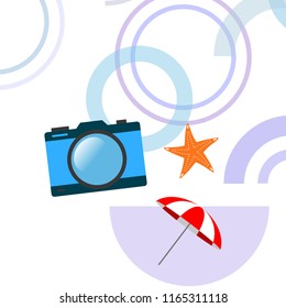 beach umbrella camera starfish summer holiday vector background